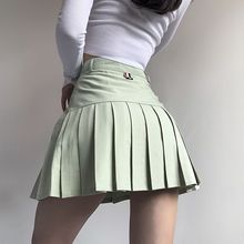 显瘦绿色百褶裙高腰半身裙裤夏季a字型新款西装面料学院风tb短裙