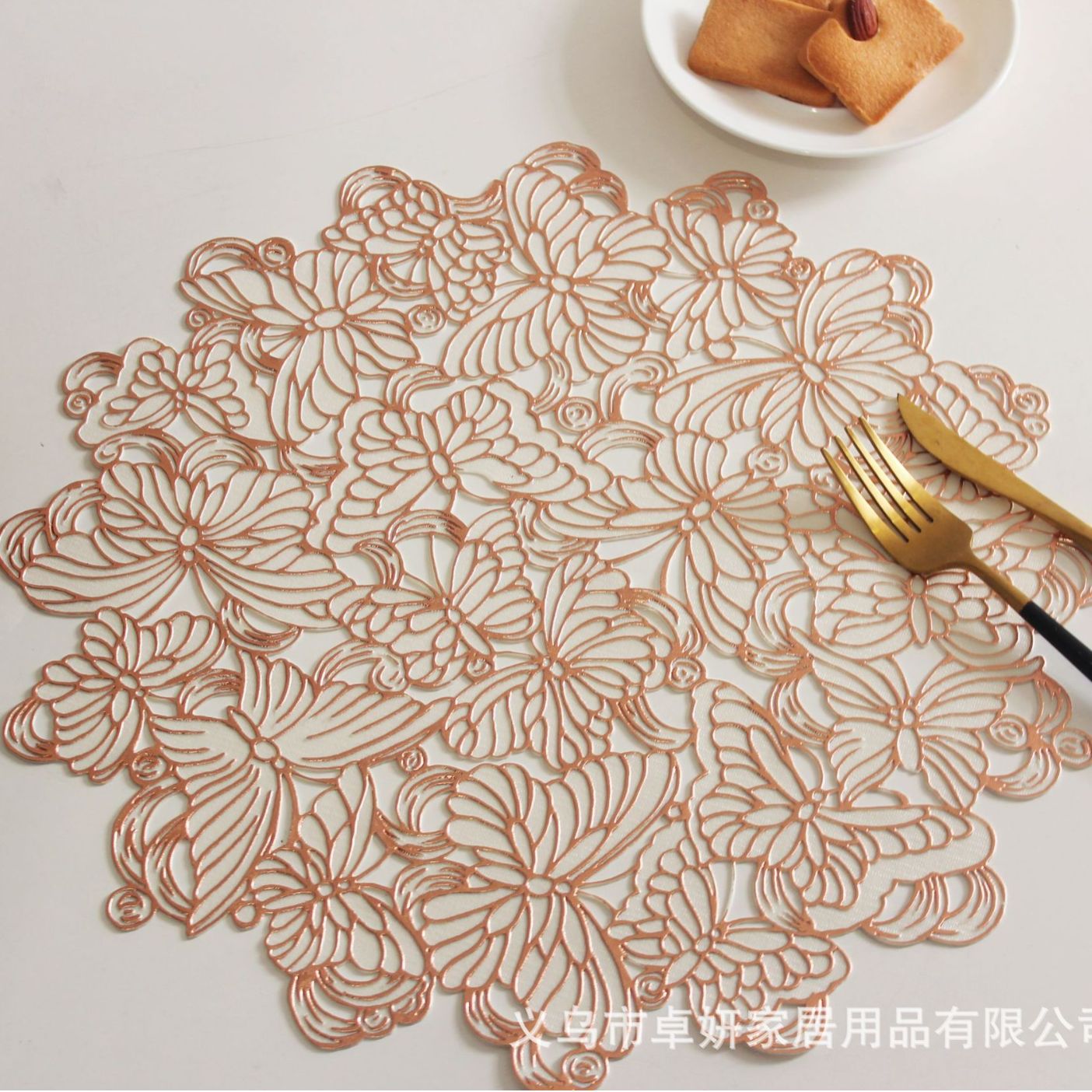 nordic style bronzing butterfly placemat pvc placemat insulation placemat light luxury plate mat factory hollow wholesale