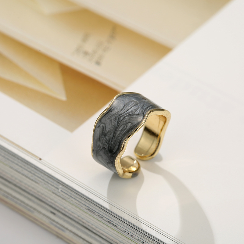 Liuyun Adjustable Opening Ring Female Fashion Colored String Spray Alloy Creative Marble Texture Design Ring Simple Style