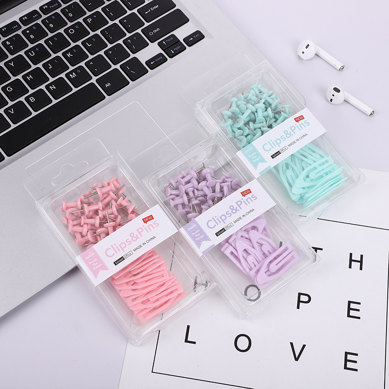 Macaron Color Office Stationery Combination Suit Student Small Size Push Pin Ticket Holder Drawing Pin Boat Pin Box