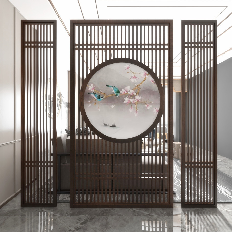 屏风隔断客厅玄关门厅简约现代装饰中式隔断墙办公室实木禅意座屏