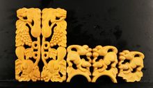 松鼠葡萄画眉百灵绣眼黄杨木红镂空雕刻杯架垫鸟笼碗托杯门花看板
