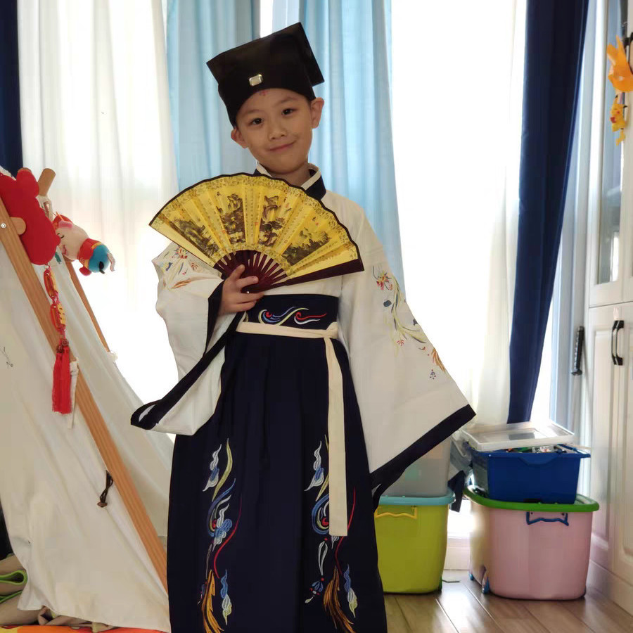 汉服帽子男童儿童书生帽古装小孩秀才帽古风儒巾成人礼国学书童帽