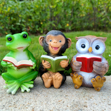 亚马逊热卖爆款产品青蛙乌龟读书猫头鹰猴子花园精灵装饰布景摆件