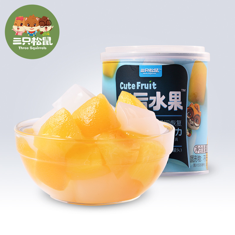 【三只松鼠午后水果_双色罐头300g/罐】新鲜水果黄桃甜品