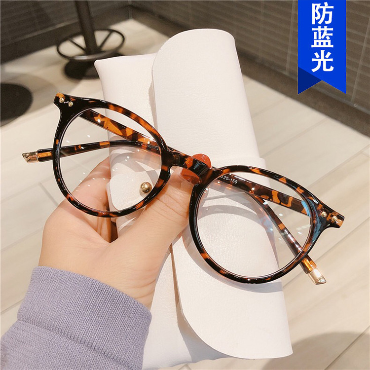 韩版复古豹纹圆形玳瑁镜框平光镜可配近视眼镜架女显瘦装饰眼镜框