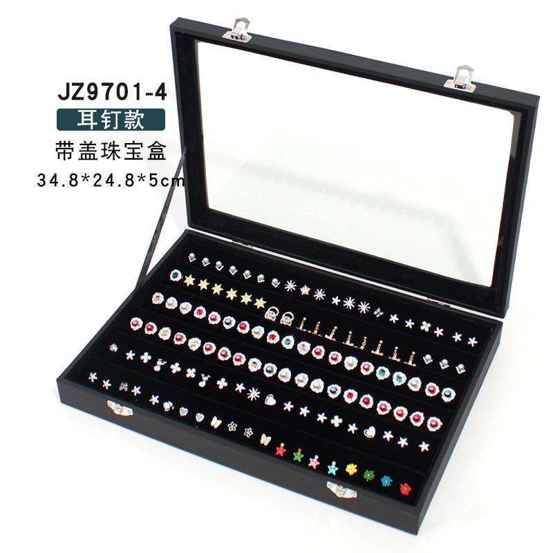 Jewelry with Lid Glass Flip Jewelry Box Night Market Stall Ring Box Bracelet Earring Storage Box Display Box