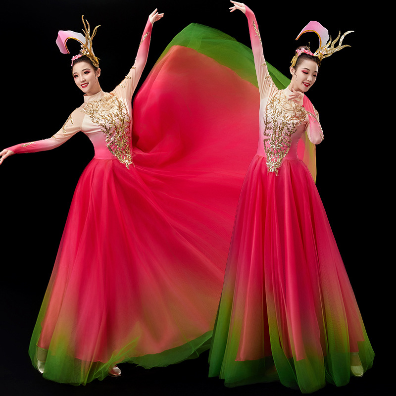开场舞大摆裙演出服女2024新款央视春晚渐变舞蹈万紫千红表演礼服