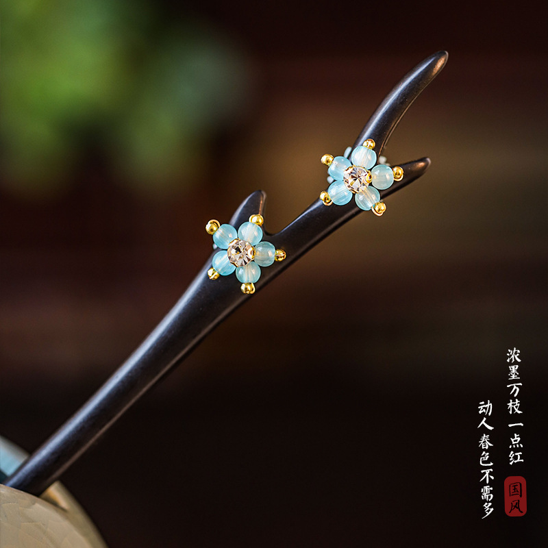 古风女款流苏黑檀木盘发发簪汉服头饰新中式旗袍木质发钗气质簪子