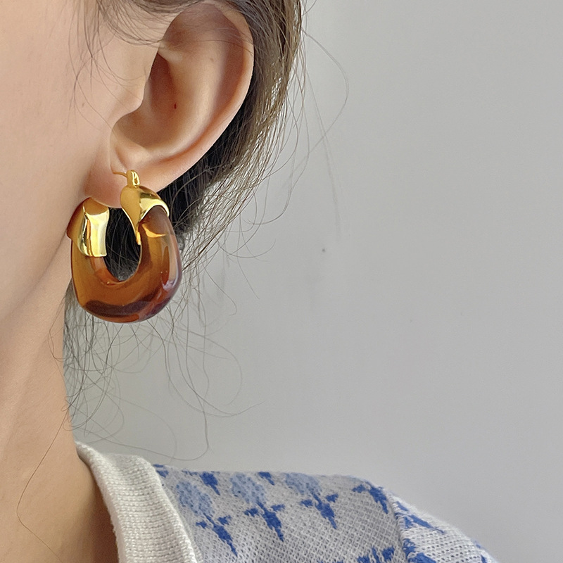 Amber European and American Exaggerated and Personalized Fashionable Retro Acrylic Ear Ring U-Shaped Earrings Women's Niche High-Grade Earrings
