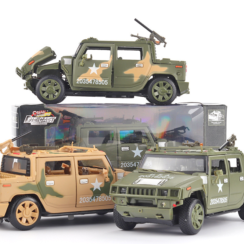 (盒装)1:28合金悍马越野军车迷彩车模 儿童玩具车回力声光批发