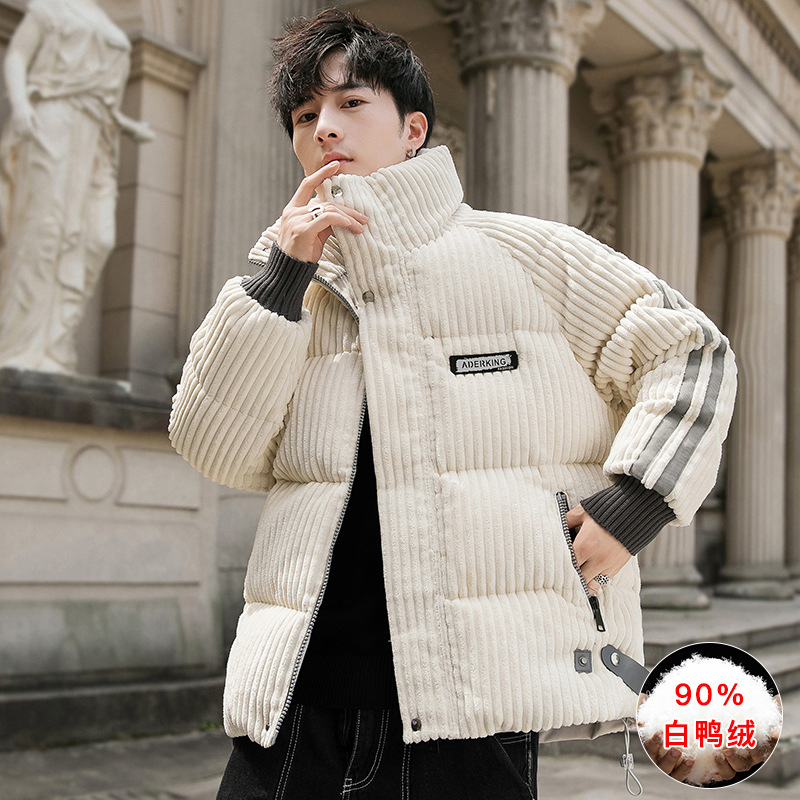 Thick down Jacket Men's High-End Short Youth Student Outfit 90 White Duck down High Quality Corduroy Men's Jacket