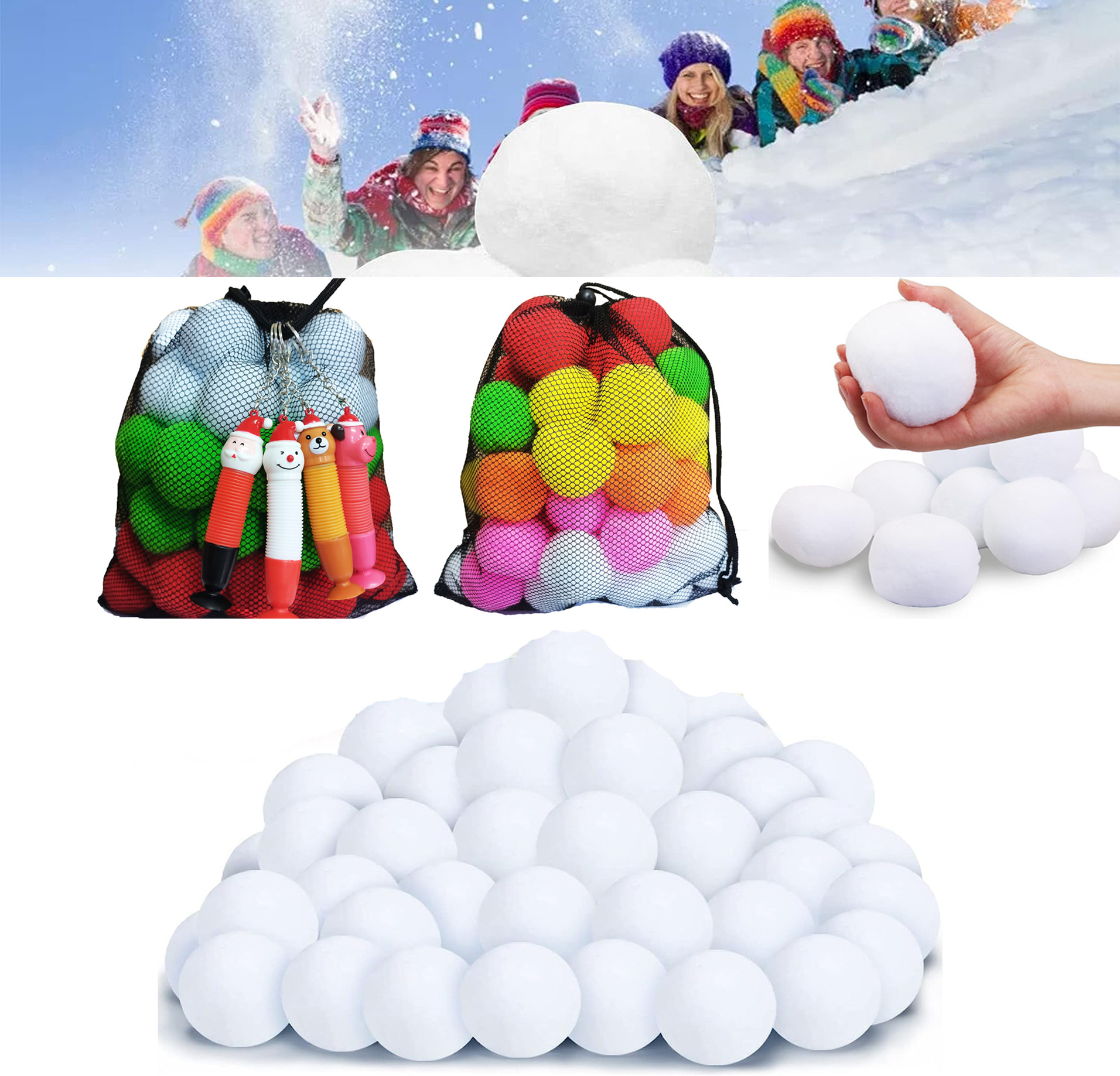 跨境打雪仗雪球圣诞节礼物伸缩管玩具圣诞树挂件儿童派对玩具5cm