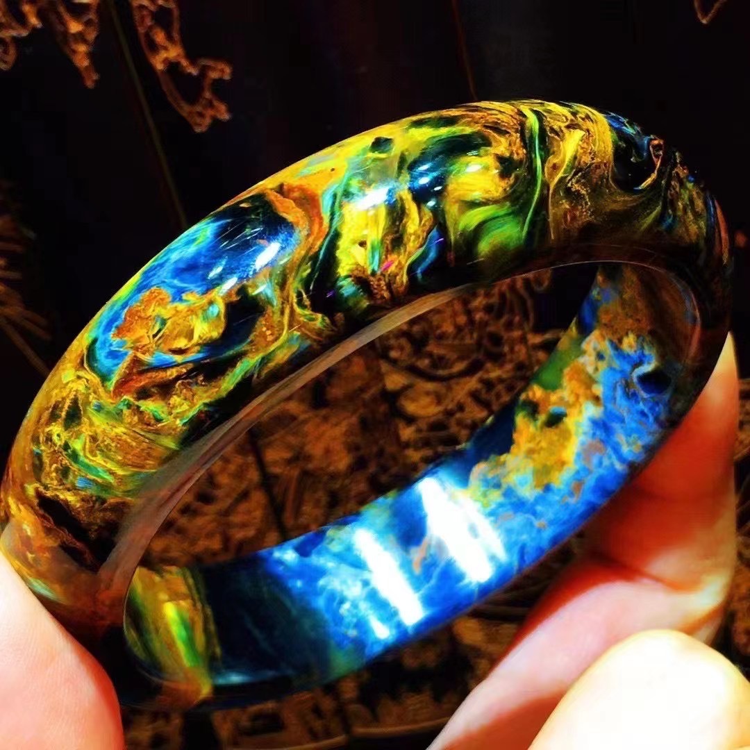 高品质彼得石手镯颜色火彩强珍贵宝石稀有品种圈口5759