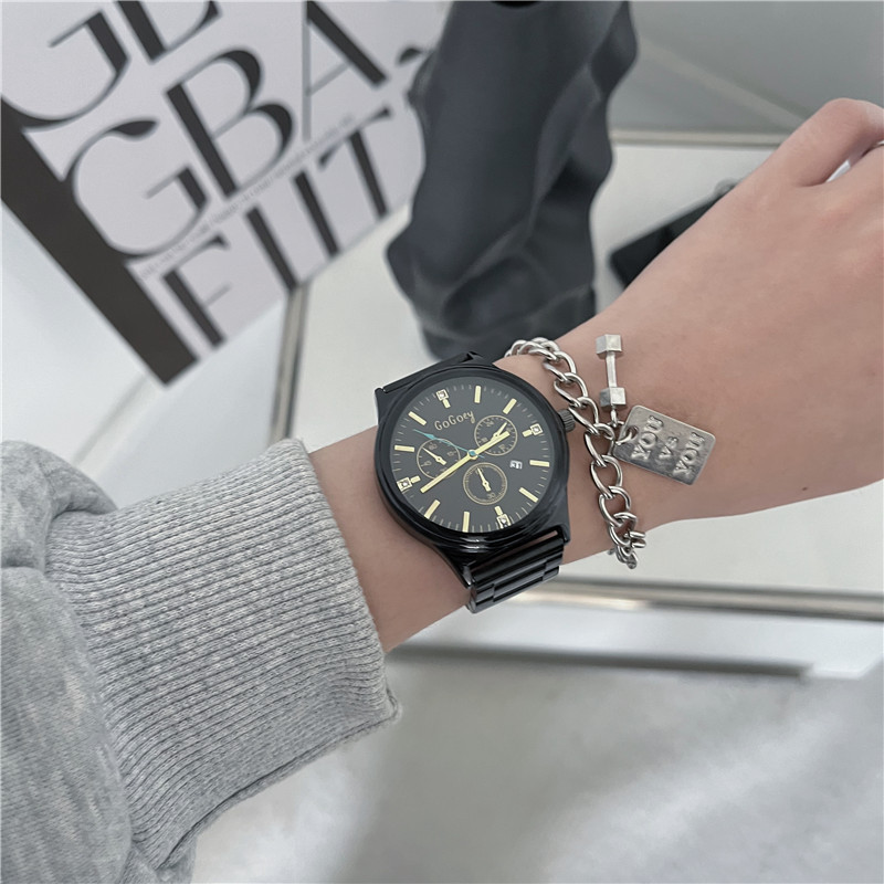 钢带历欧美风大表盘个性炫酷黑色链条手表男女2024新款小众设计感