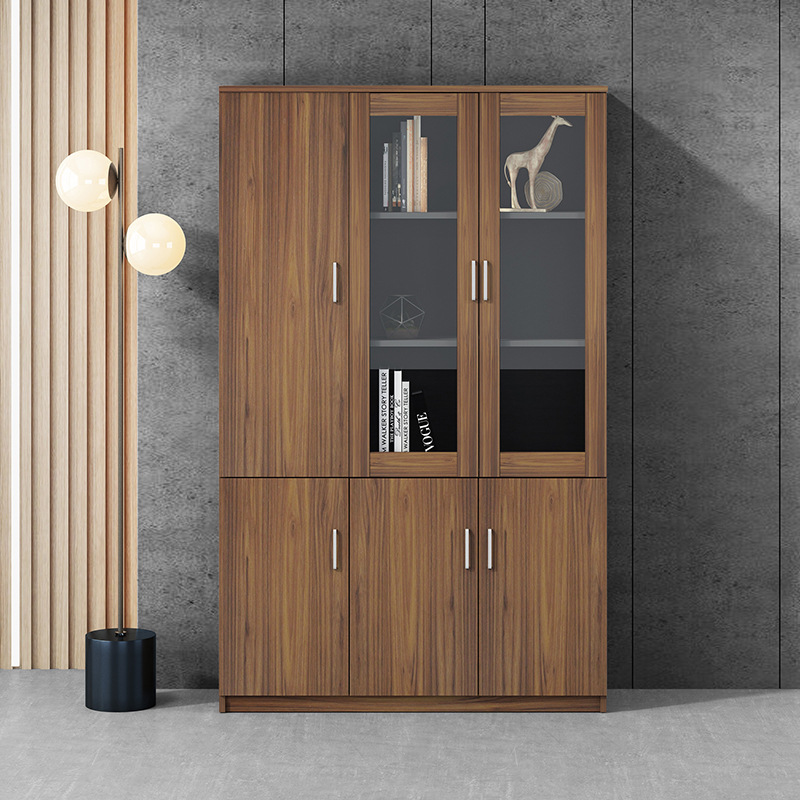 办公室文件柜胡桃木质书柜板式背景柜带锁储物资料柜抽屉档案柜子