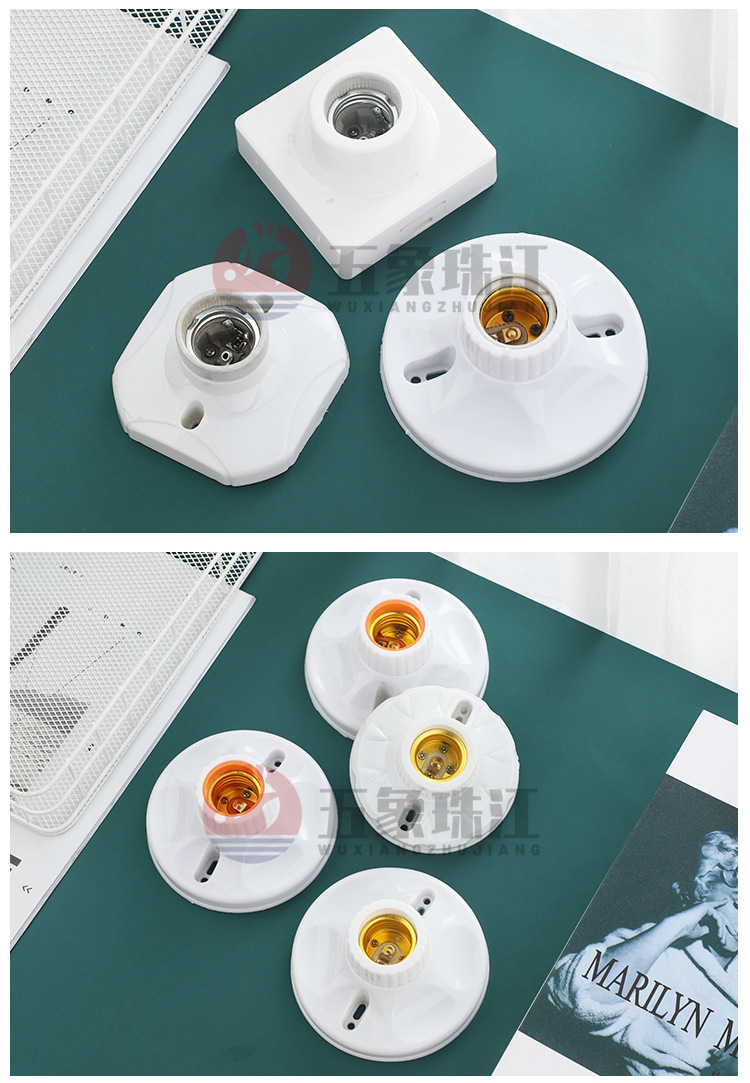 明装e27螺口灯头灯座 室内圆型陶瓷胶木灯座 86形罗口平口灯座