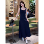 大码黑色无袖背心吊带连衣裙子女夏季新款法式高级感气质超火长裙