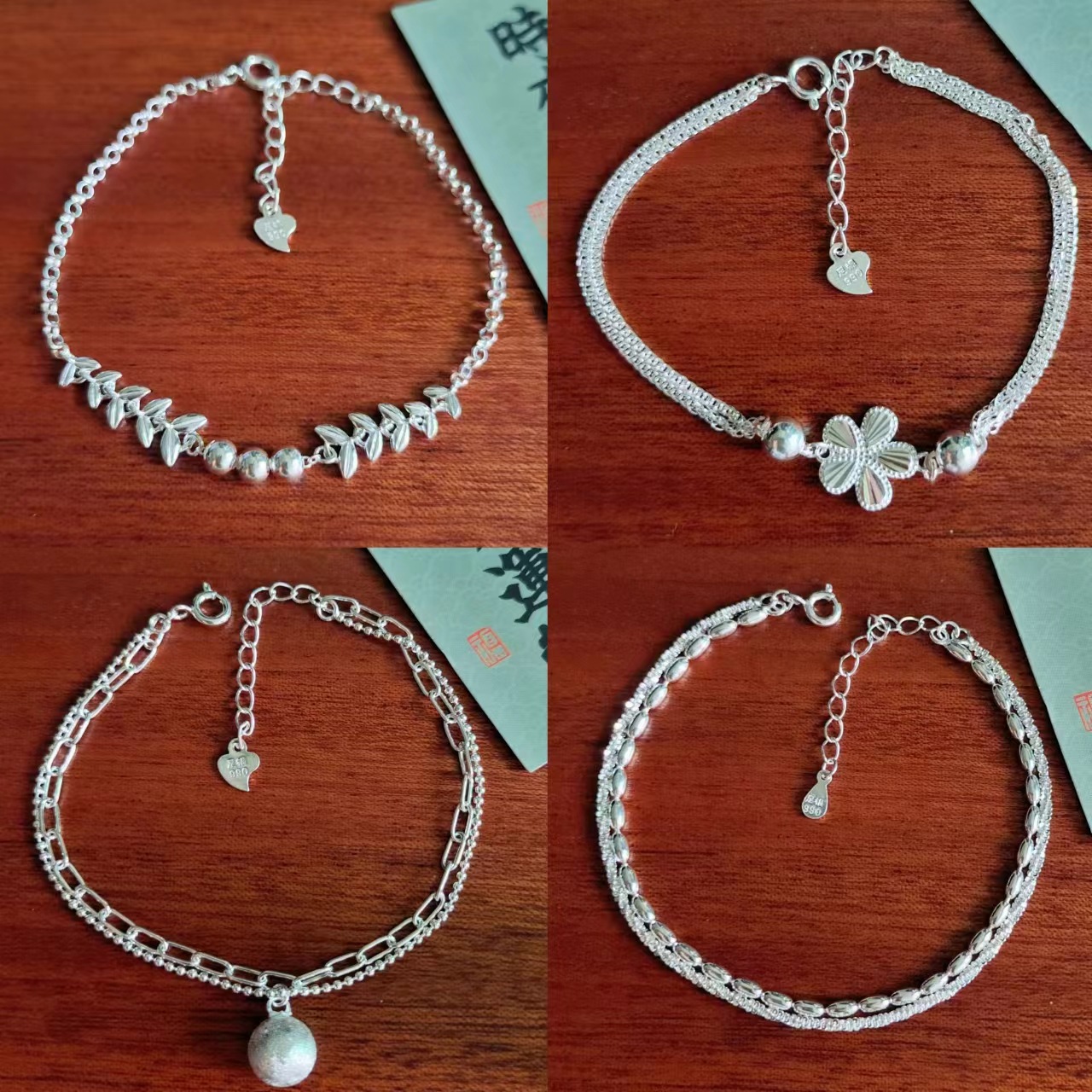 s990足银花朵蝴蝶结麦穗爱心手链女星河轻奢小众高级感送闺蜜手饰