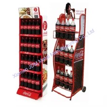 3层铁质瓶装罐可乐架立式红色可广告牌单面超市饮料水架展示架
