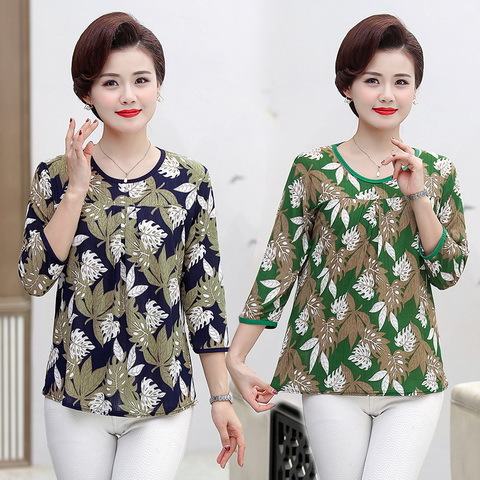 New Women's Clothing 2023 Spring/Summer Middle-Aged and Elderly Women's Half-Sleeve Shirt Fat Mom Loose plus Size Summer T-shirt