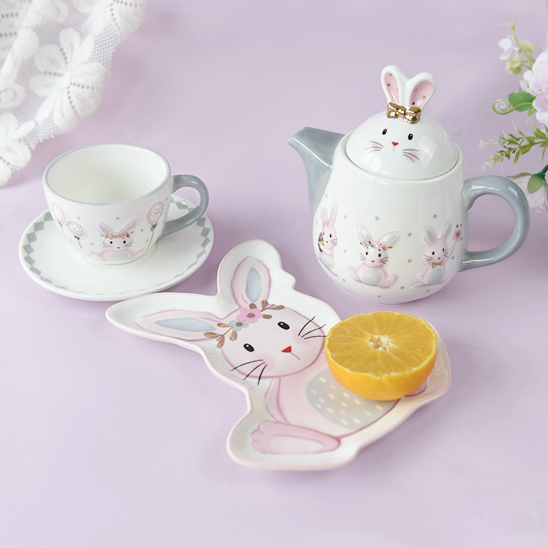 Creative Cute Rabbit Ceramic Plate Rice Bowl and Plates Set Light Luxury Ceramic Relief Tableware Home Breakfast Salad Bowl Butterfly