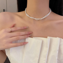 法式复古锆石珍珠缠绕项链女韩国简约气质百搭个性短款颈链锁骨链