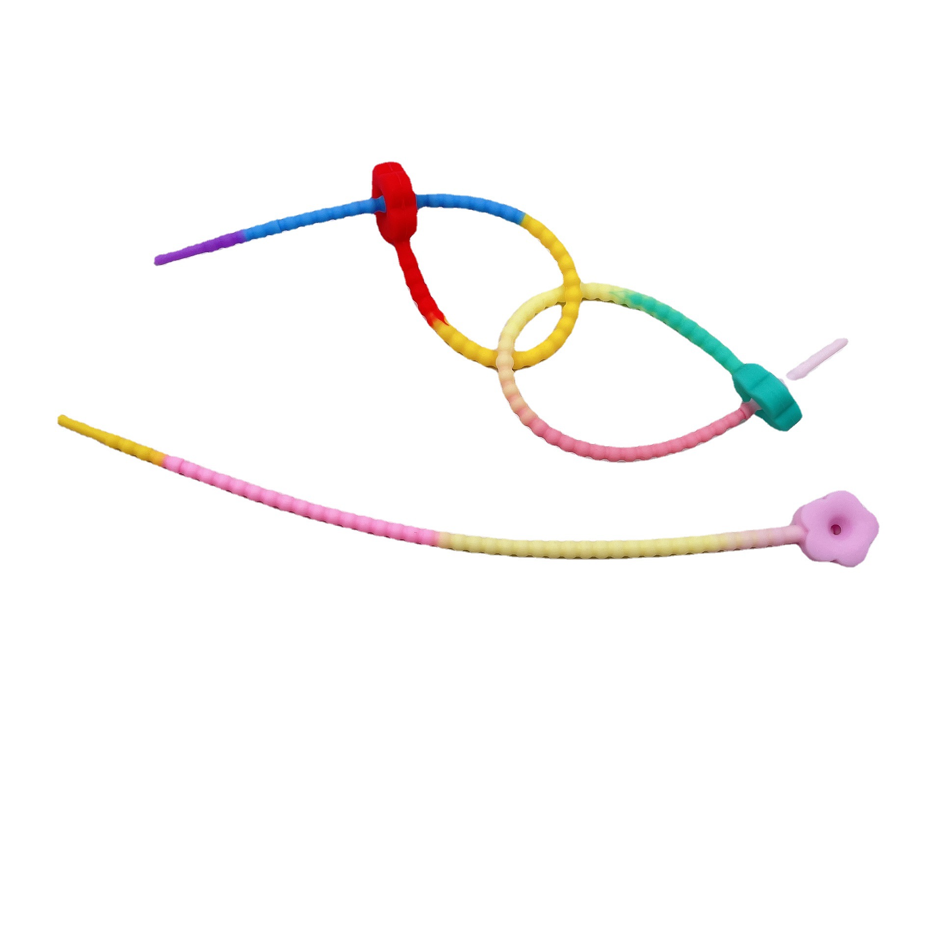 Cartoon Epoxy Plum Blossom Flower Gradient Silicone Cable Tie Handmade DIY Ornament Accessories Natural Korean Rainbow Rope
