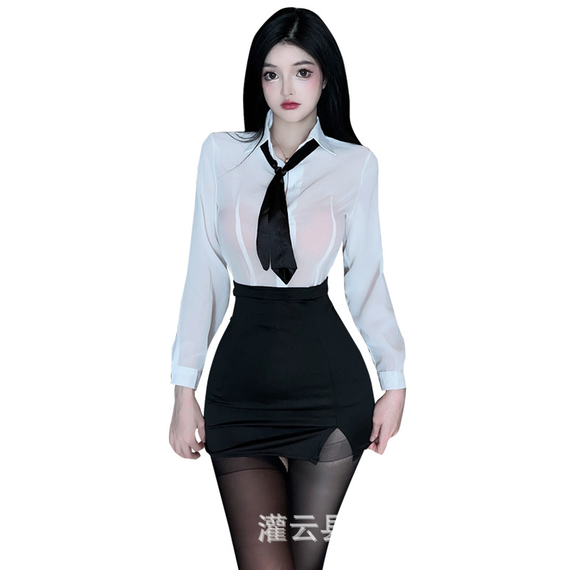 Sexy Lingerie Female Secretary Ol White Collar Tight Sheath Short Dress Uniform Female Teacher Maid Sexy Pajamas Wholesale