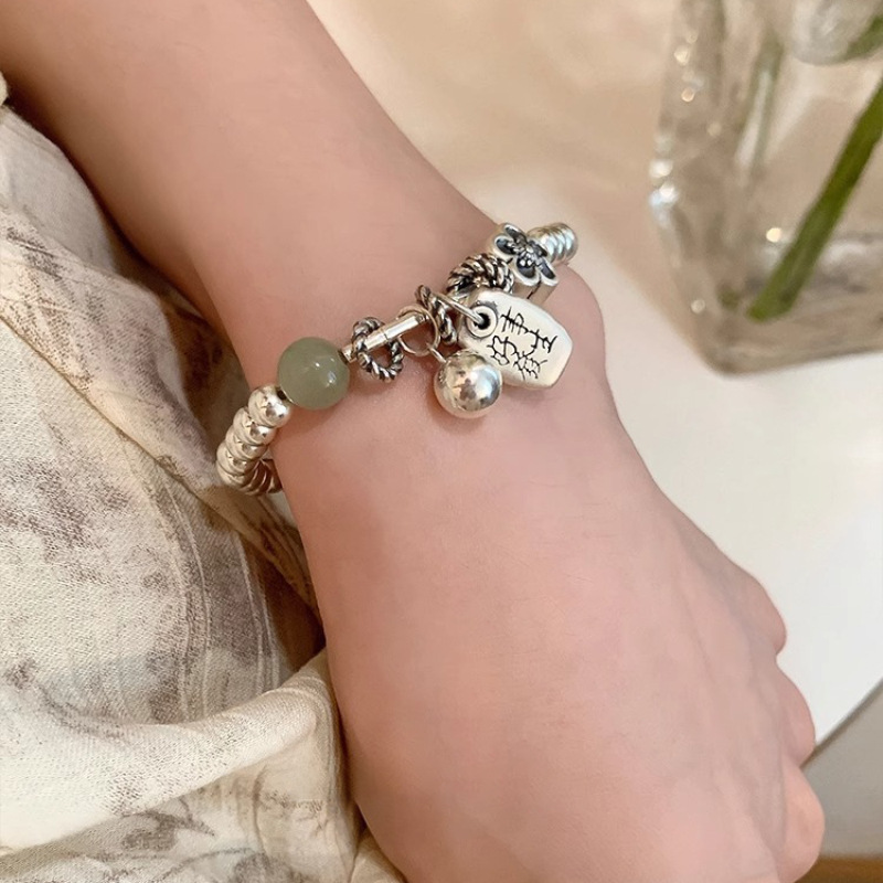 S925 Sterling Silver Good Thing Happened Jade Beaded Bracelet Female Small New Chinese Retro High-Grade Exquisite National Style Bracelet