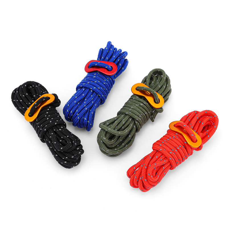 Outdoor 4mm Tent Wind Proof Rope Bold Canopy Rope Fixed Drawstring Reflective Rope Adjustable 4M Long Camping Accessories