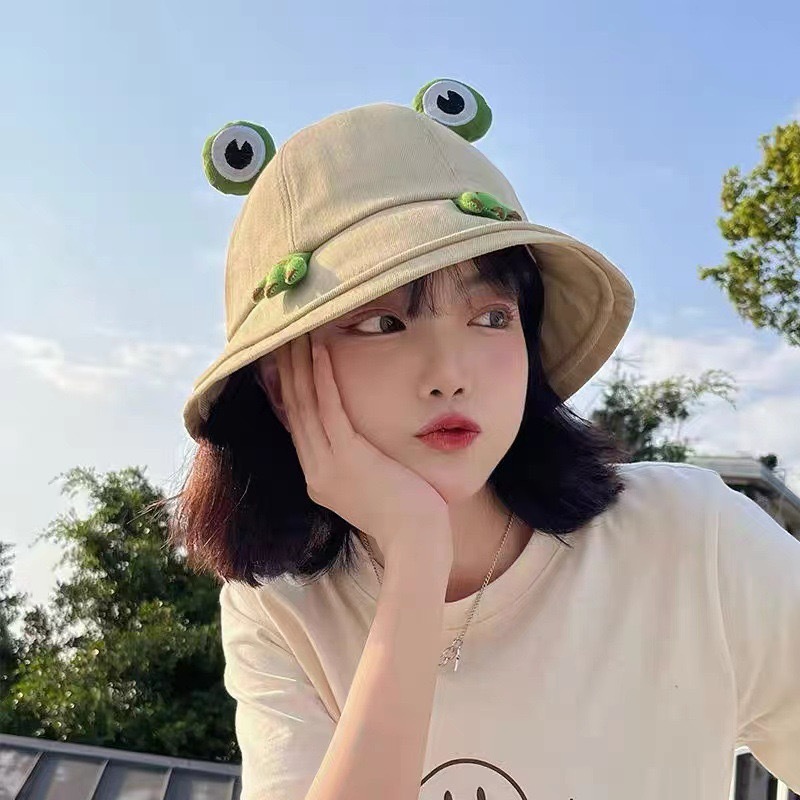 Spring and Summer Korean Fisherman Hat Student Anti-Sunburn Sun Hat Basin Hat Tide New Cute Cartoon Frog Hat Female