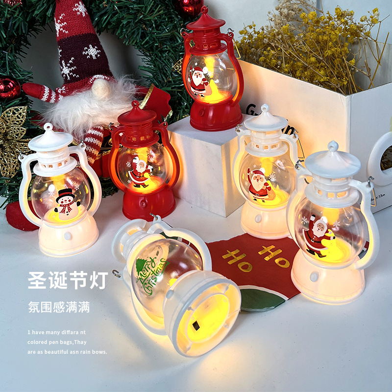 Christmas Decoration Storm Lantern Portable Led Small Oil Lamp Luminous Barn Lantern Shopping Mall Dress up Gift Scene Arrange Hangings