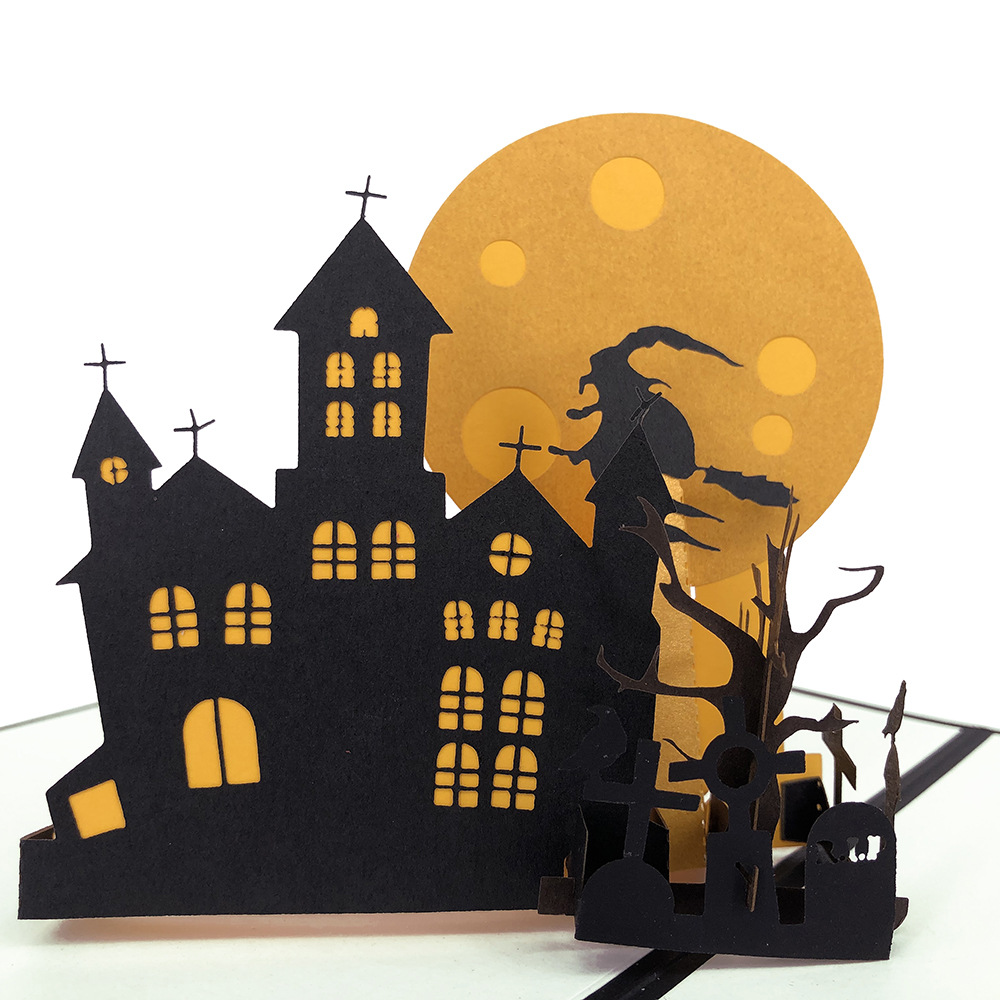 厂家定制设计礼品立体贺卡镭射纸雕万圣节3d立体贺卡可供应各类卡