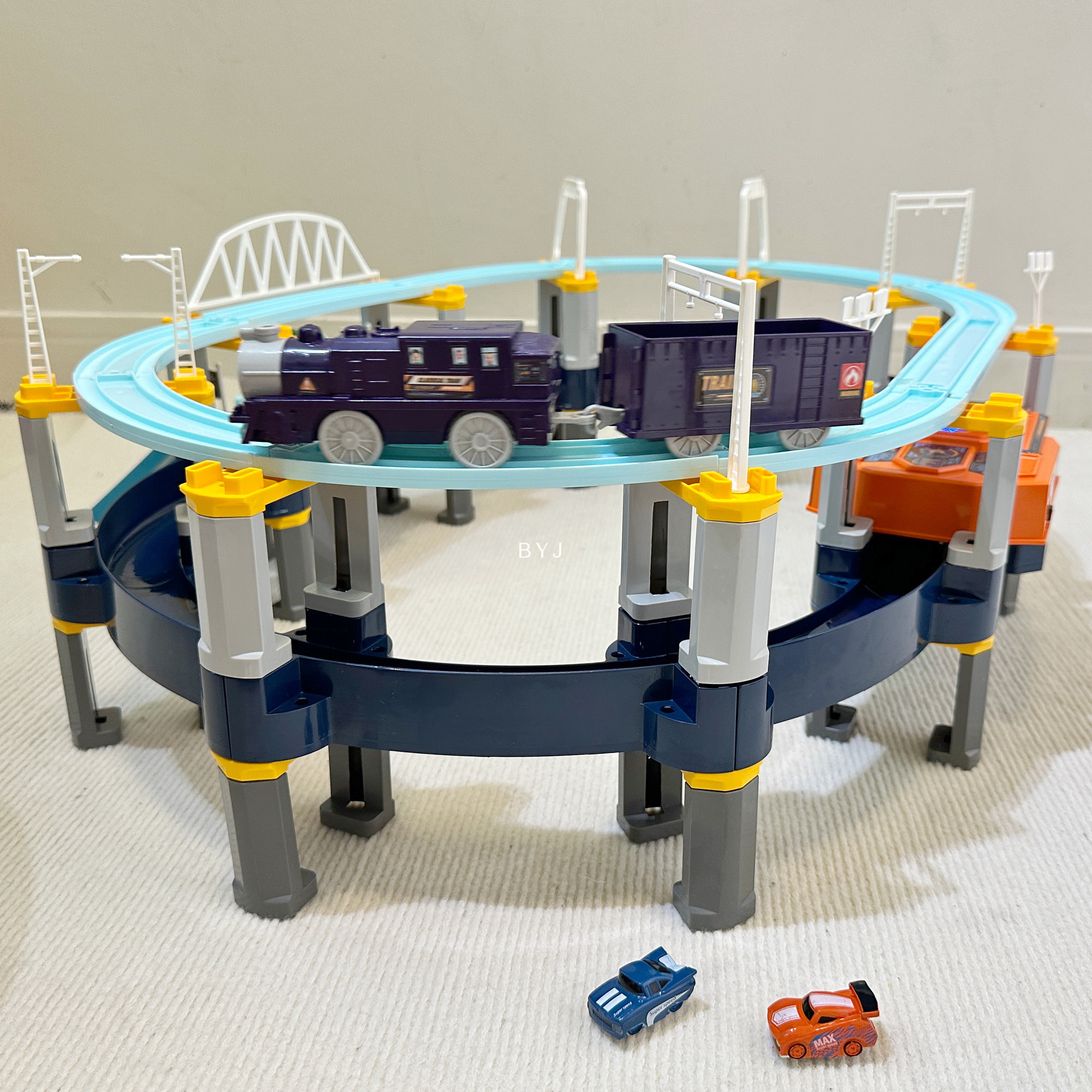 托思奇双层电动高架火车轨道急速汽车赛道diy拼装男女孩益智玩具