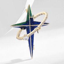 亚马逊新款太空系合金胸针蓝色恒星星球珐琅徽章饰品批发