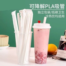 一次性环保细吸管独立包装珍珠奶茶专用PLA可降解塑料粗吸管尖头