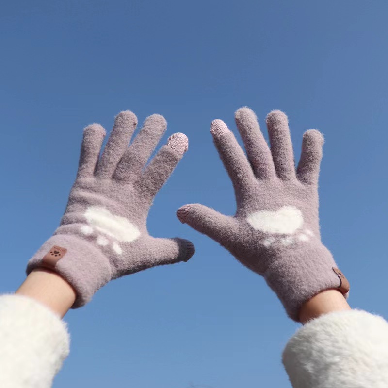 Cute Cold-Proof Warm Winter Touch Screen Student Knitted Five-Finger Riding Cute Women‘s Korean-Style Gloves Factory Wholesale