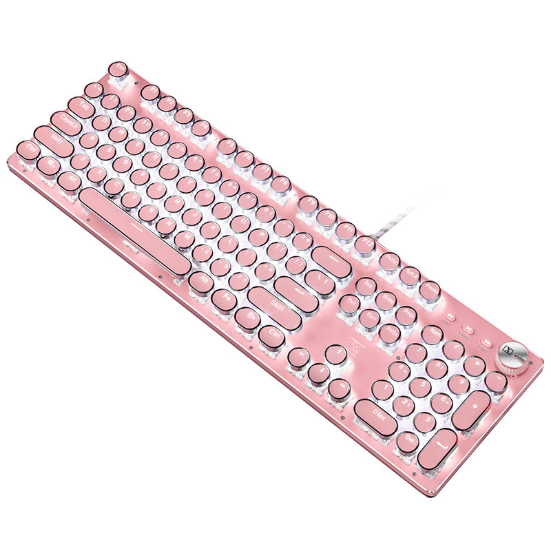 适用罗技雷蛇粉色真机械键盘青红轴女生usb有线可爱朋克复古圆帽