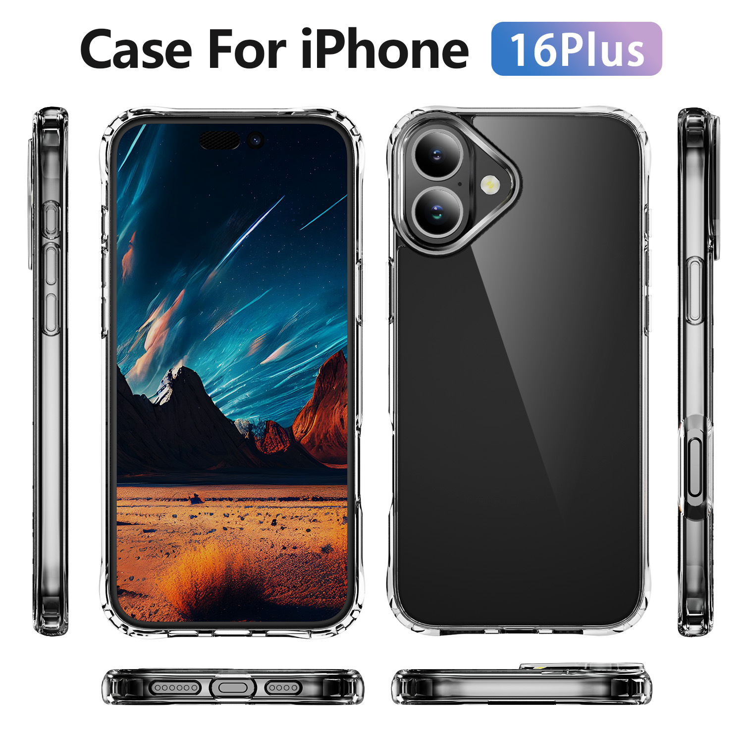 新款四角防摔亚克力ip16 plus全透明手机壳更透亮持久防黄防刮花