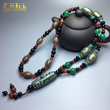 西藏玛瑙天珠项链咖啡色绿色九眼天珠项链时尚编织直播货源批发
