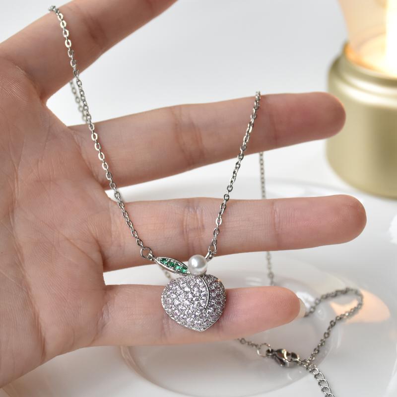 桃子项链锁骨链女925纯珍珠粉色夏季水蜜桃甜美百搭