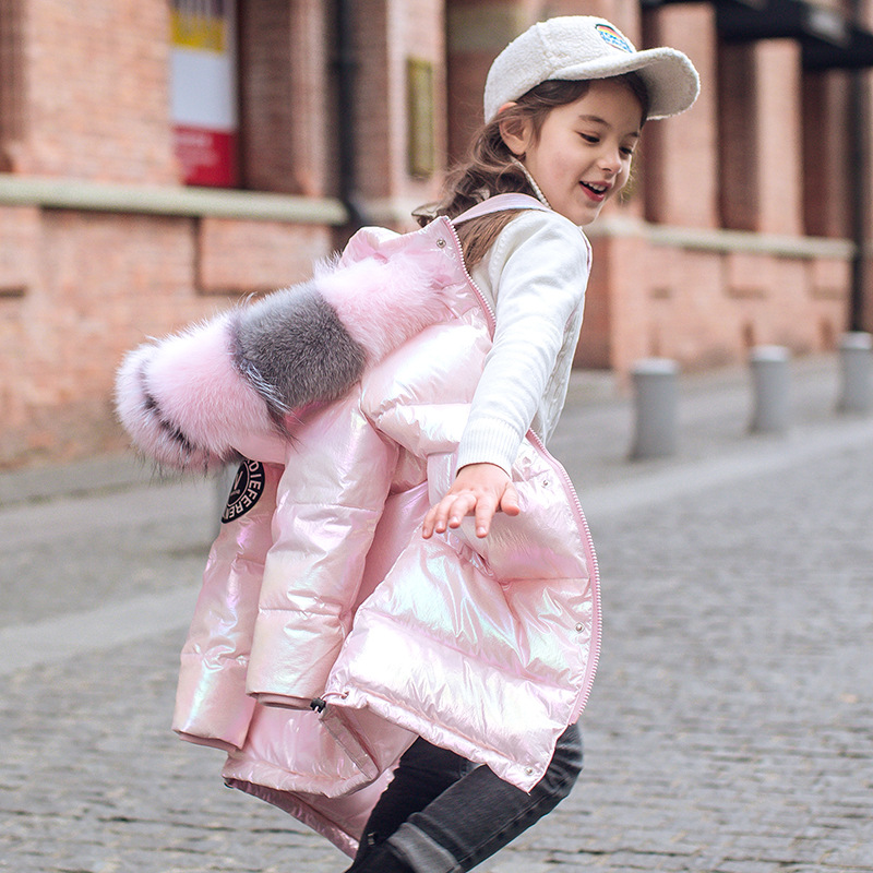 女童羽绒服中长款加厚2021新款冬装洋气韩版儿童中大童装亮面外套