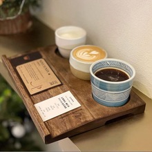 双杯咖啡品鉴托盘清酒杯托3孔插卡杯垫木质手冲咖啡套餐木板
