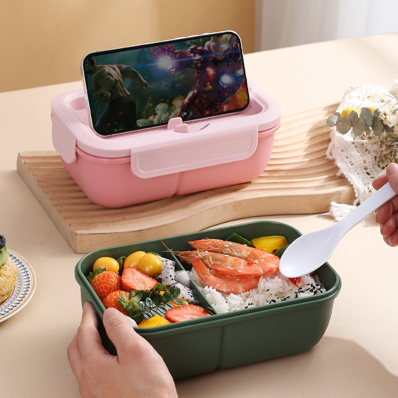 Cross-Border Cutlery Bento Box Microwave Oven Heating Single-Layer Compartment Plastic Lunch Box Food Grade Portable Student Lunch Box