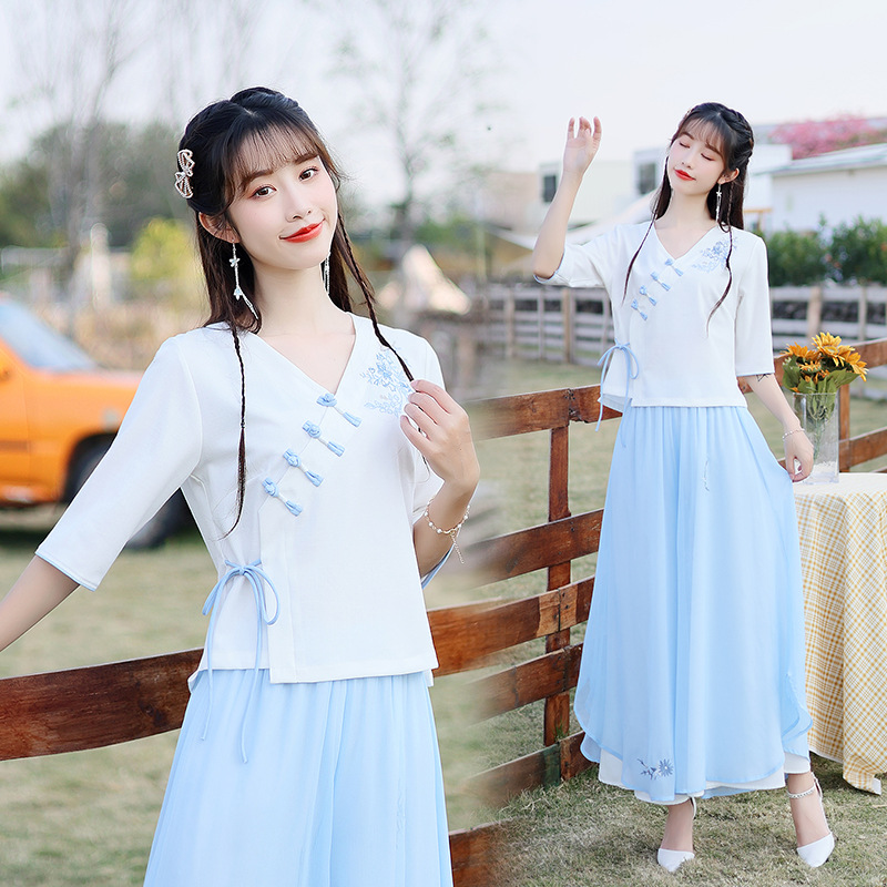 特价民国女装中式唐装中国风年轻款复古汉服改良旗袍配裙子套装