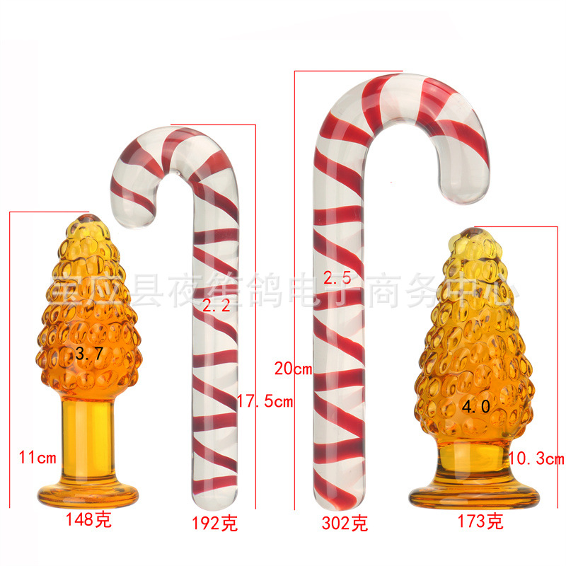 Alternative Adult Sex Toy Brown Christmas Tree Crutches Shape Transparent Glass Anal Plug Back Court Masturbation Strange Shape