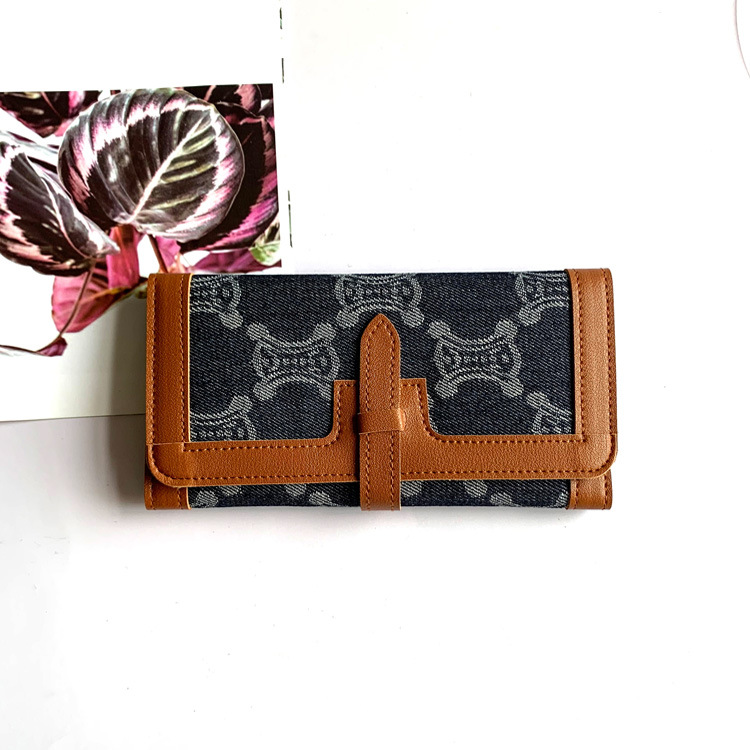 Cross-Border New Arrival Fashion Long Wallet Multiple Card Slots Pull-Belt Wallet Embroidered Creative Simple Clutch Card Holder