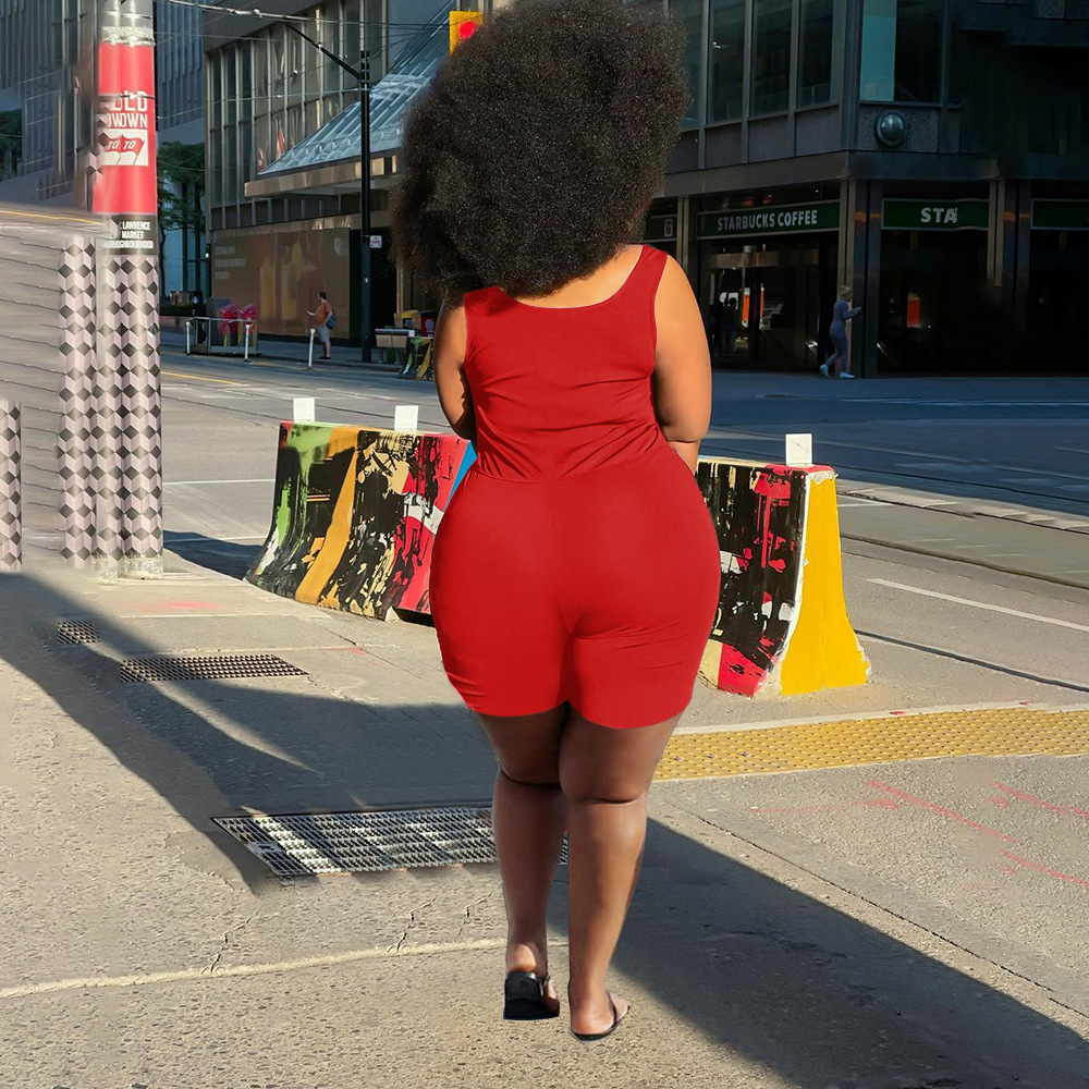 ky80047 肥婆大码 亚马逊独立站欧美女装 时尚纯色背心连体短裤