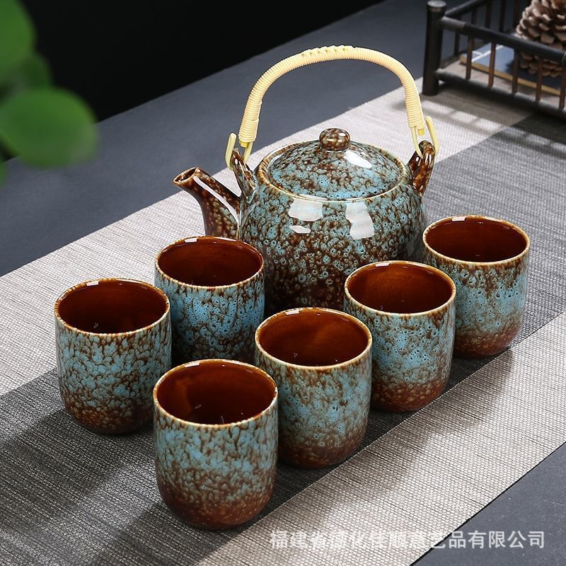 Cross-Border Kiln Baked Teapot Japanese Style Teapot Large Capacity Loop-Handled Teapot Household Retro Single Teapot Water Pitcher Ceramic Tea Set